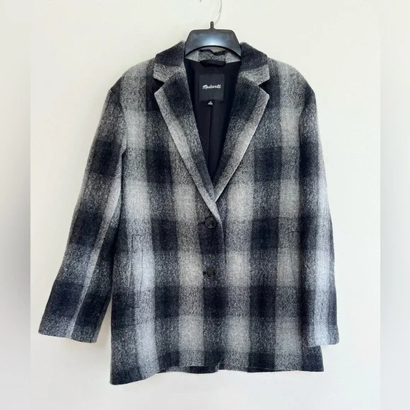 Madewell The Oversized Dorset Blazer Buffalo Check Boiled Wool, Grey/Black, XS - Picture 1 of 13